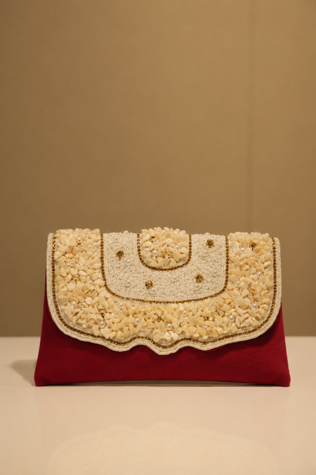 Maroon and Ivory Pearl Embellished Designer Purse for Women