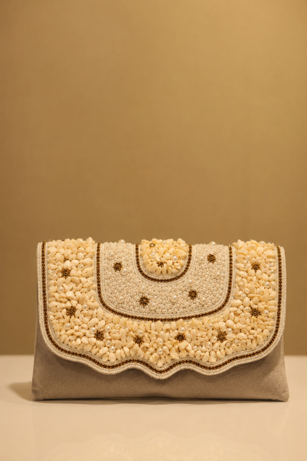 Grey and Ivory Pearl Embellished Designer Purse for Women